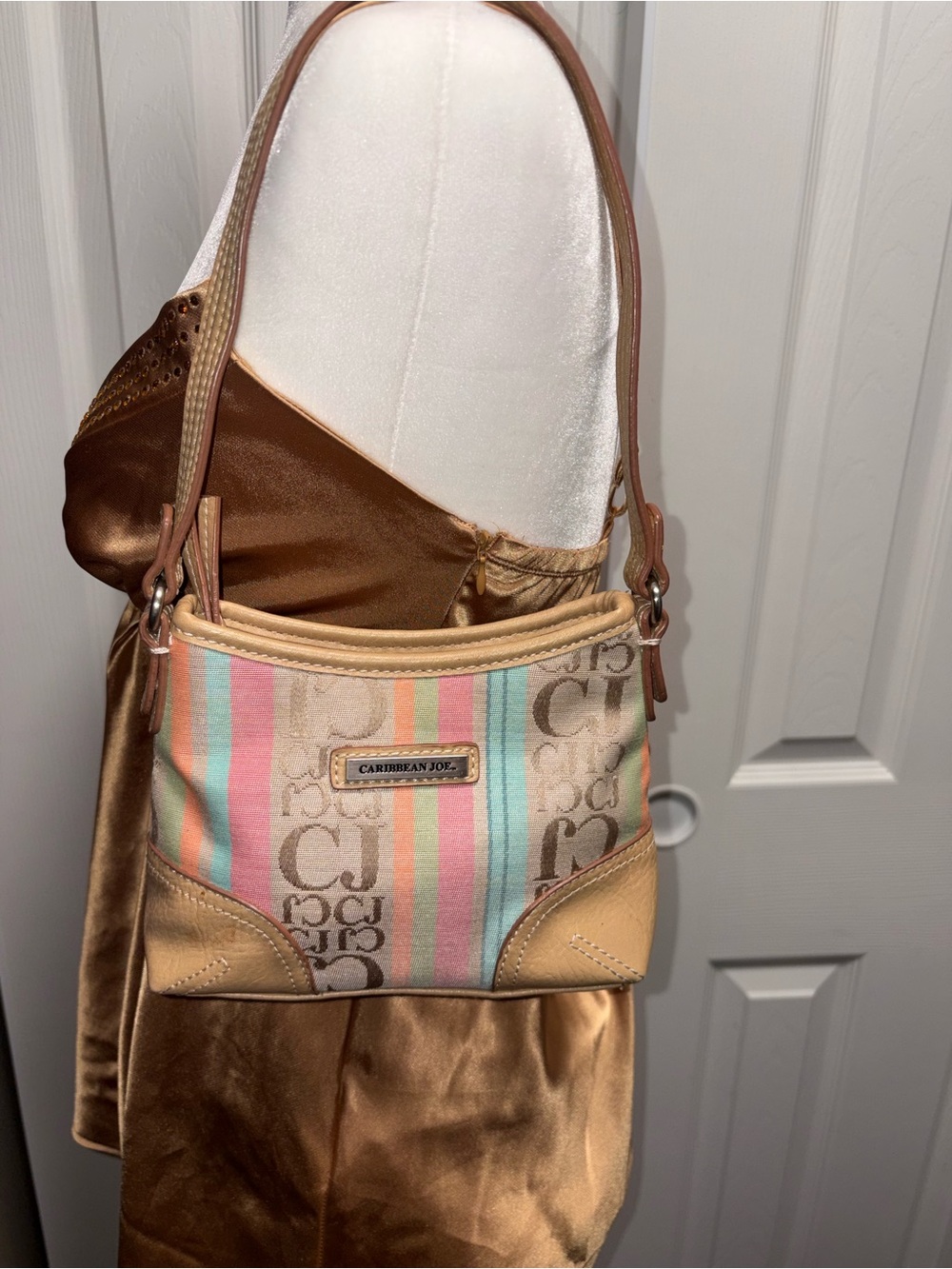Caribbean Joe Pastel Stripe Shoulder Bag with Tan Trim